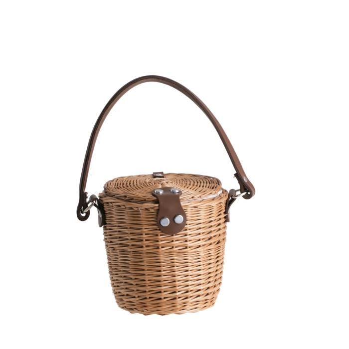 Panier rond osier sales avec anse cuir