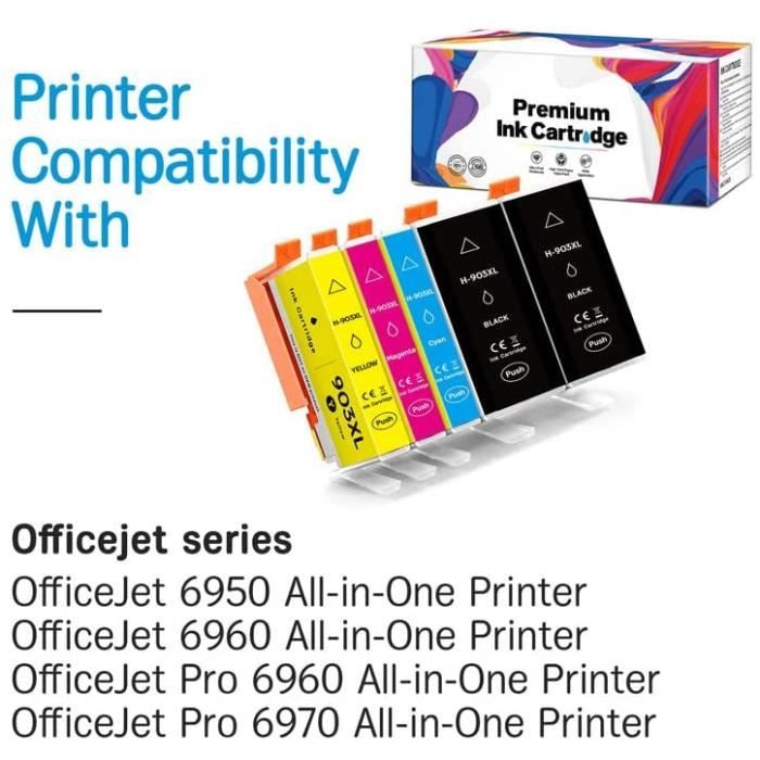 903XL Cartouches d'encre Compatibles Remplacement pour HP 903XL 903 XL pour HP  Officejet 6950 HP Officejet Pro 6960 6970 All-in-One Imprimante (Noir Cyan  Jaune Magenta, 4-Pack) : : Informatique