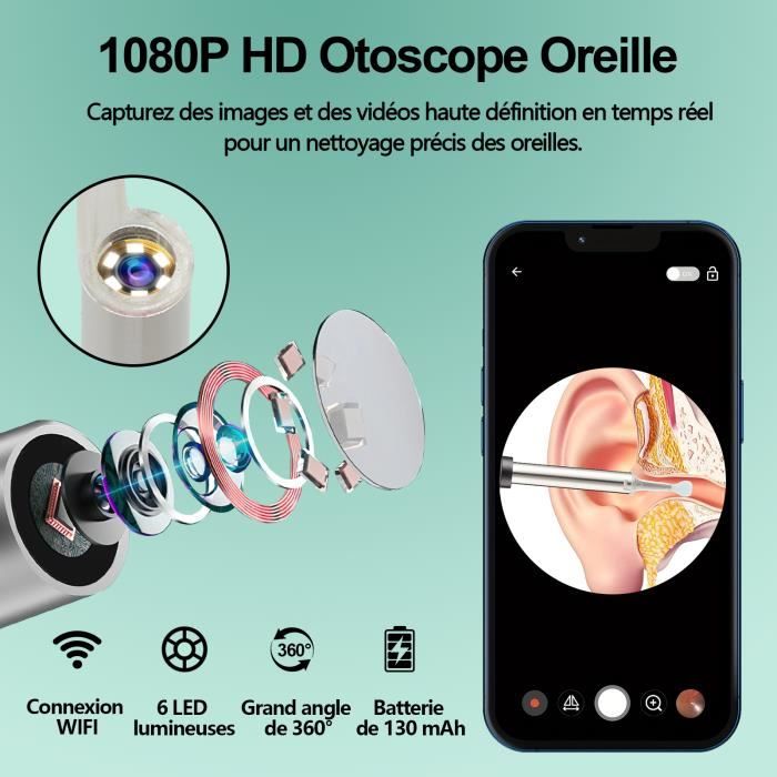 Otoscope Oreille JKEVOW - Caméra Oreille 1920P HD - Kit de nettoyage sûr  des oreilles avec 6 lumières LED - Cdiscount Electroménager