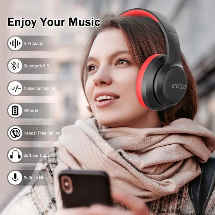 Casque Bluetooth 5.3 Avec Charge Rapide USB-C – Écouteurs Sans Fil Légers, Couleur Marron