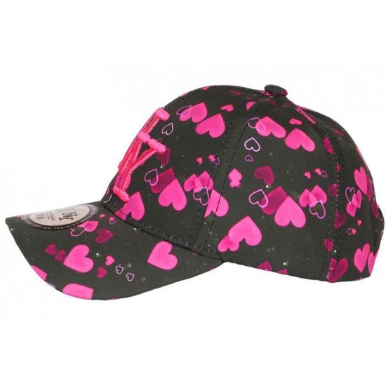 Casquette Baseball Enfant NY - Motifs Cœurs Roses Sur Fond Noir - Taille Unique 7 à 12 Ans - Marque Hip Hop Honour - 5