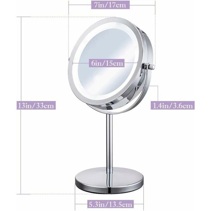 Miroir De Maquillage Grossissant 10X Avec Lumière LED - Ventouse Pivotante 360°, Neuf