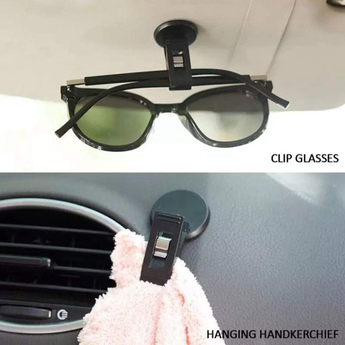 Porte-lunettes Pour Voiture - 2 Clips Magnétiques - Fixation Pare-soleil - Cuir PU - Rangement Cartes