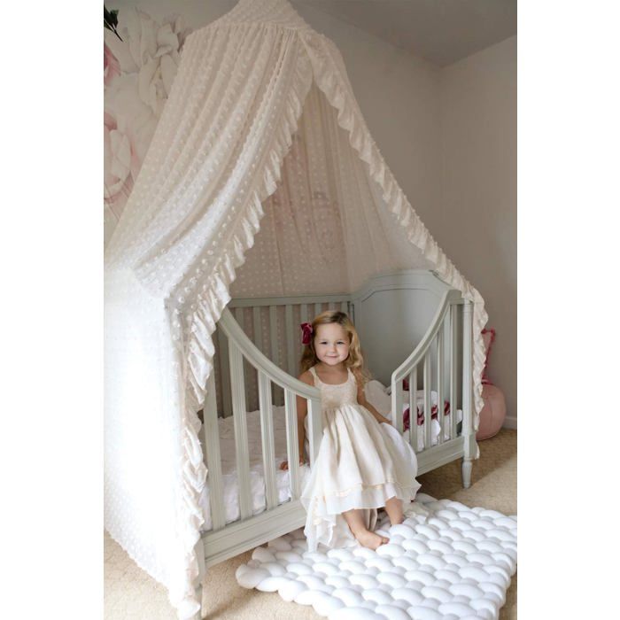 Ciel De Lit Rond En Dentelle - Moustiquaire Suspendue Blanche - Anneau 60 Cm, Hauteur 250 Cm - Pour Lit 1,5 M - Polyester - Décoration Romantique & Anti-Moustiques