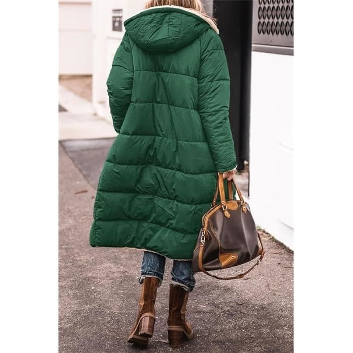 Manteaux D hiver Femme Chauds Rversible Sherpa Polaire Longues Vestes Bouffantes Capuche Vtements D extrieur vert