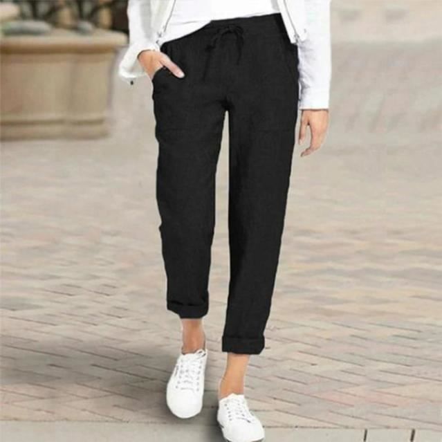 Femme Pantalon t Coton Lin Harem Pantalon Solide L ger Cordon