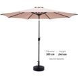 Parapluie de Jardin 300CM Parasol de Plage Imperméable à l'eau de Protection UV Manivelle et Inclinaison sans Pied de Parasol Brun -3