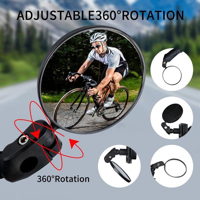 2 Rétroviseurs De Vélo - Miroir Convexe 70mm, Réglable 360°, Pour Guidon 18-22mm - Pour Vélo, VTT, Trotinette - Installation Facile Avec Clé Hexagonale