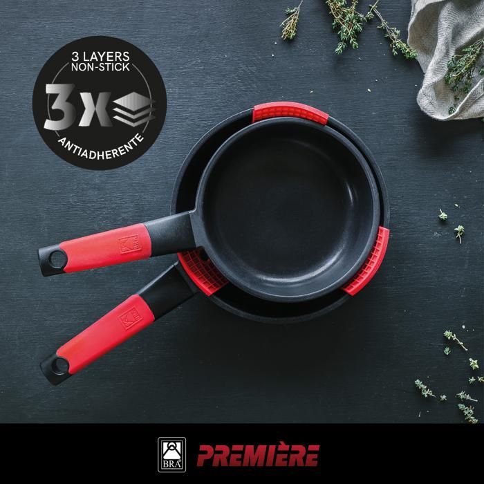 Set De 2 Poêles Antiadhésives BRA PRIOR - Aluminium Fondu - 20cm Et 24cm - Noir Et Vert