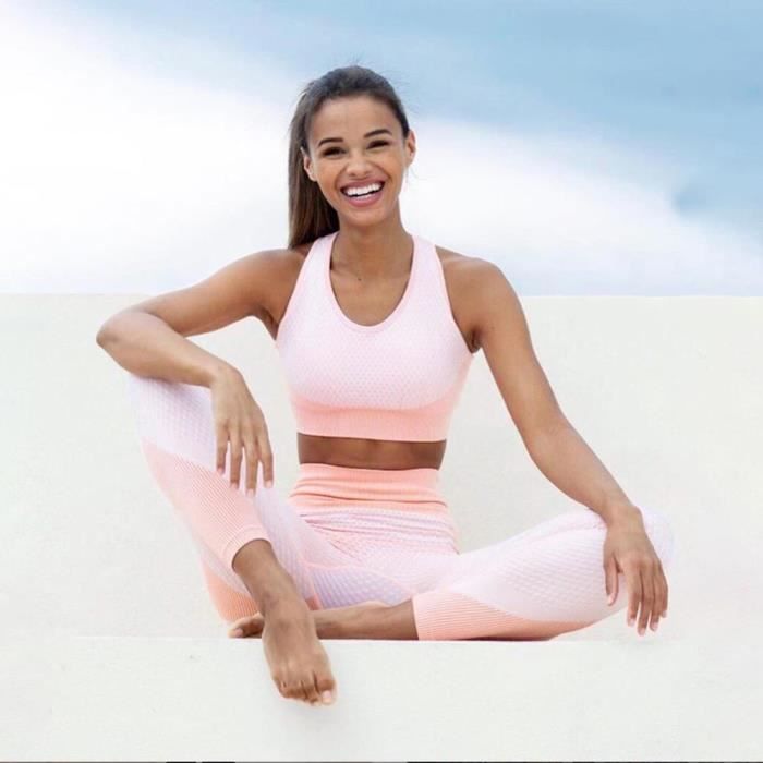 RIOJOY Survêtement Sport Femme 2 Pièces Tenue Yoga sans Couture
