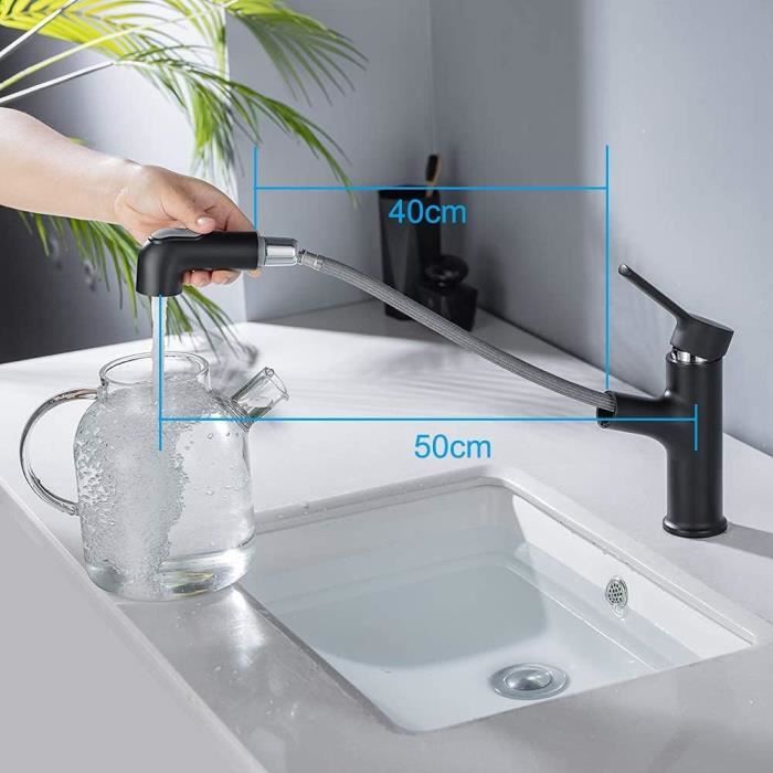 Robinet Salle De Bain CREA Avec Douchette Extractible - Mitigeur Lavabo 2 Fonctions | Laiton Chromé Poli