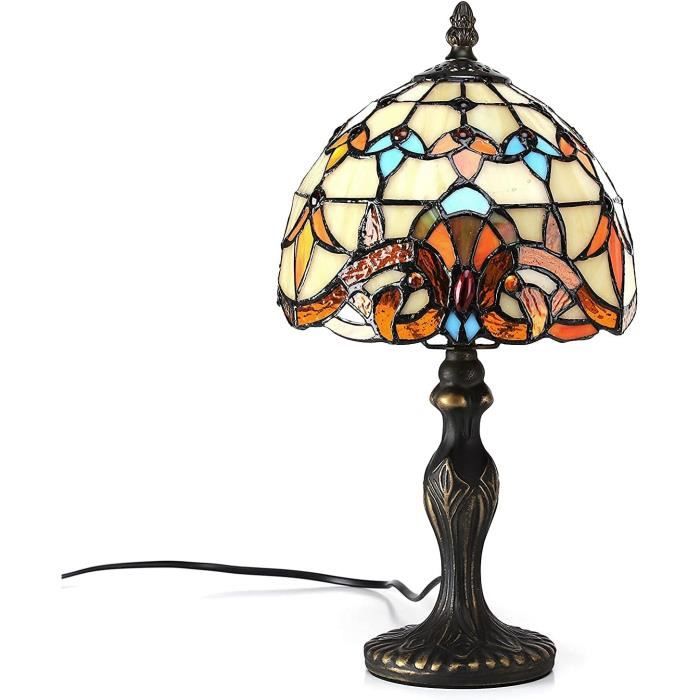 Petite Lampe De Table Style Vitrail - Veilleuse LED Résine, 18x15 Cm - Décoration Maison, Bureau, Salle De Bain (bleu)