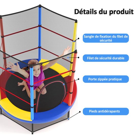 Trampoline Enfant Ø 140 Cm Avec Filet De Sécurité - Pour Intérieur/Extérieur - Charge Max 50 Kg - Jeu Et Exercice