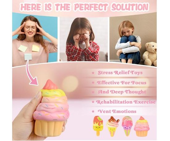 4 Jouets Squishy Kawaii Anti-Stress - Pâte Molle Retour Lent Pour Enfants Et Adultes - Soulagement Anxiété Et Autisme - Cadeau Anniversaire Et Noël