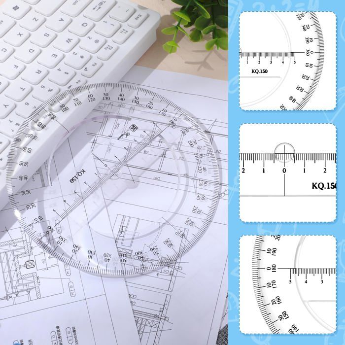 Lot De 2 Rapporteurs Ronds 360° 10 Cm – Plastique Transparent, Règle D’Angle Pour École & Bureau