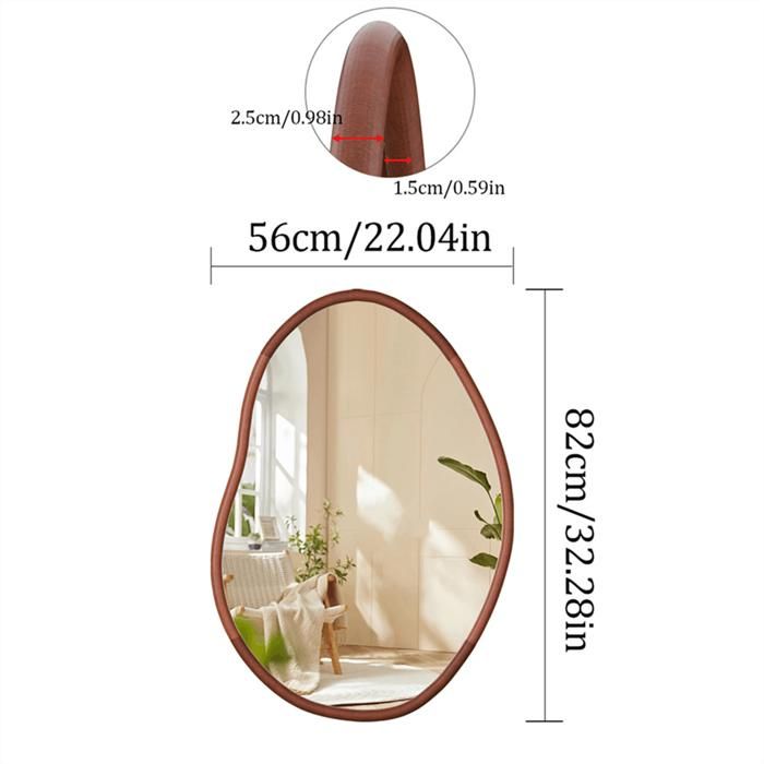 Grands miroirs asymétriques pour mur avec cadre en bois - Miroir irrégulier unique - Miroir ondulé nuage - Moderne - Pour salon, chambre à coucher, vanité, entrée, couloir - Miroir mural décoratif