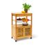Desserte De Cuisine Relaxdays Alfred En Bambou 37.5x37.5x82.5 Cm - Plateau Marbre Noir Et Roulettes