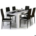 Table à Manger 140 cm Ensemble 6 Chaises Noires liseré Blanc Salon Salle à Manger-0