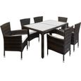 Salon de jardin en polyrotin brun crème Ensemble table et chaises avec coussins Ensemble de jardin 6 personnes-0