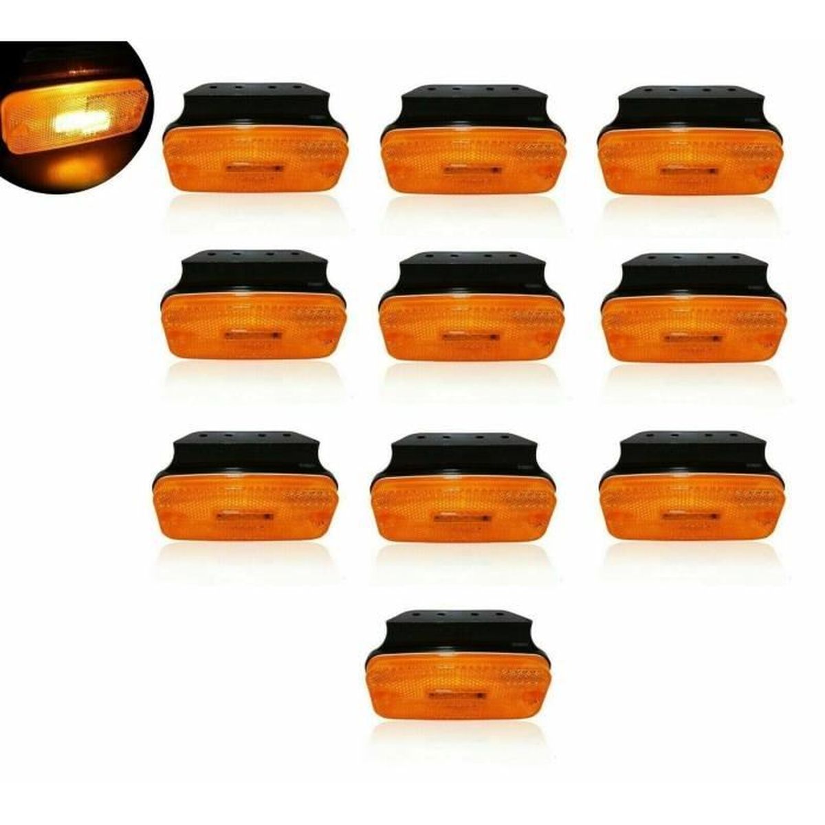 Lot de 10 feux de gabarit latéraux à LED orange 24 V avec supports en plastique