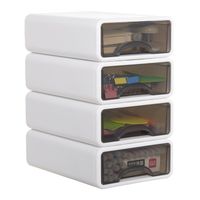 Yorbay Lot de 4 boîtes de rangement empilables en plastique pour bureau et cosmétiques, 17 x 25 x 30 cm,  Blanc