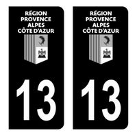 Autocollants Stickers plaque immatriculation voiture auto département 13 Bouches-du-Rhône Logo Région PACA Full Noir Lot de 2