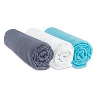 Lot de 3 draps housse coton 40x80/90 gris blanc turquoise - EASY DORT - Rectangulaire - Mixte