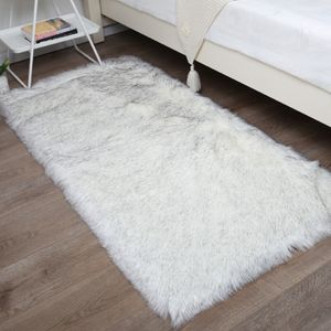 NATTE - TAPIS DE PLAGE Tapis blanc épais en fourrure douce,pour salon,chambre à coucher,en peluche,Imitation laine- 4062-White Grey Tip-40x60cm Doormat