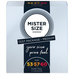 PRÉSERVATIF Boite test de 3 préservatifs latex avec réservoir, 3 tailles Mister Size - MS03TEST Taille : 53 mm + 57 mm + 60 mm