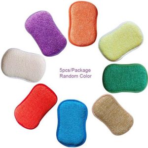 ÉPONGE VAISSELLE antibactérien en microfibre de cuisine de tampons à récurer double face éponges , Lot de 5 couleurs aléatoires