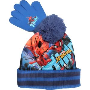 marvel-ensemble bonnet et gants spiderman-bleu-garçon 