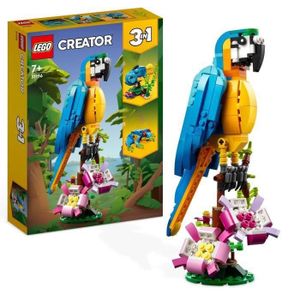 ASSEMBLAGE CONSTRUCTION SHOT CASE -LEGO Creator 3-en-1 31136 Le Perroquet Exotique, Figurines Animaux de la Jungle, avec Grenouille et Poisson