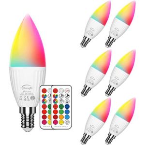 AMPOULE - LED Ampoule LED E14 5W (équivalent 40W), ampoule de bougie,  RGB+Blanc Chaud 2700K Dimmable par Télécommande (lot de 6)