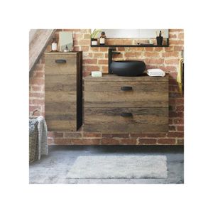 SALLE DE BAIN COMPLETE Ensemble meubles salle de bain 90 cm Chêne Vielli + vasque + colonne - THOLEY - L 90 x l 46 x H 58