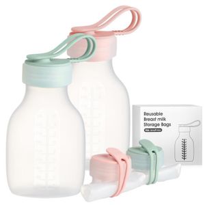 CONSERVE LAIT MATERNEL  JHEPPBAY 2 sacs de lait maternel silicone réutilisable contenant de stockage de lait maternel anti-fuite sécurité lait maternel