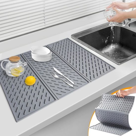 Égouttoir à Vaisselle Télescopique En Métal Pour Comptoirs De Cuisine Avec Tapis De Séchage En Silicone