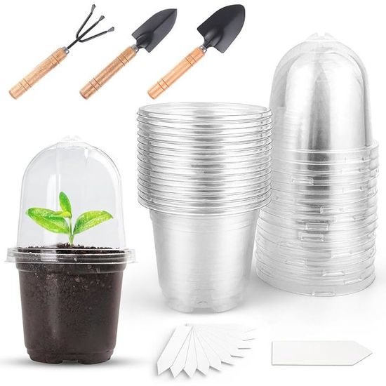 12 x Transparent Nursery Pots with Lids, 15 x 9 cm with 5 Tags and 3 ...