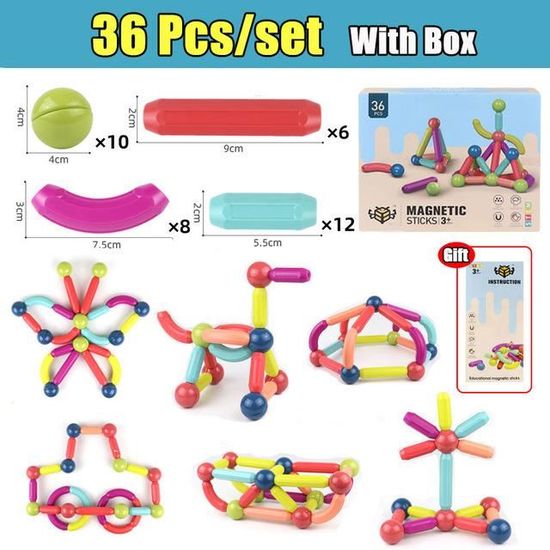 88 Blocs De Construction Magnétiques – Bâtons Et Boules 3D – Sac De Rangement – Cadeau STEM 3-12 Ans