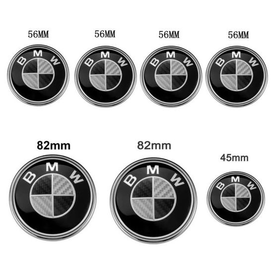 Lot de 7 BMW Carbone Logo Noir et Blanc Emblème Centre de Roue Enjoliveur de Roue 82mm + 74mm