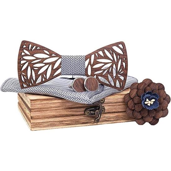 Nœud Papillon En Bois 2Pièces - Élégant Cérémonie Mariage - Réglable Taille Universelle