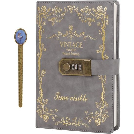 AMOUNE Journal Vintage En Cuir Avec Serrure à Combinaison, 200 Feuilles 400 Pages, Cadeau Pour