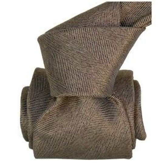 Cravate De Luxe Segni E Disegni - Soie Taupe/marron Faite Main En Italie, Neuf Avec étiquettes
