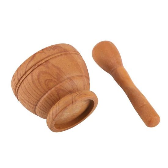 Mortier Et Pilon En Bois - Pour écraser Ail, épices, Noix - Design Anti-moisissure Et Base Stable - 6