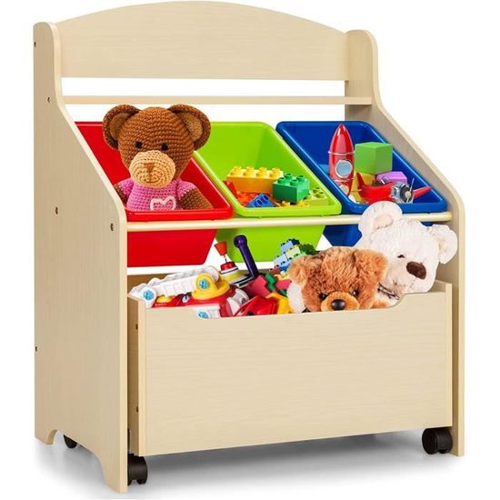 Meuble Rangement Jouets Enfants 3 Niveaux Avec 6 Bacs Amovibles - Vert, 96x38.5x90 Cm - Pour 3-8 Ans - 8