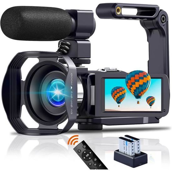DNNAL Caméra vidéo 4K 60FPS 48MP 18X Caméscope HD Écran tactile pour YouTube IR Vision nocturne Vlogging Caméra avec piles et