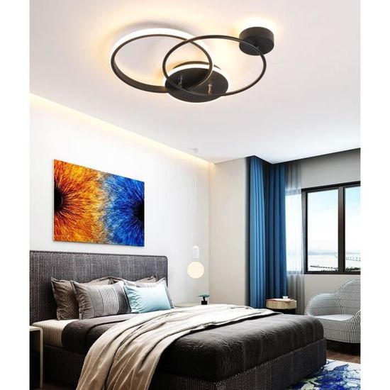 46W Moderne LED Plafonnier Noir Acrylique Éclairage Intérieur Décoration De Salon(Dimmable, sans télécommande)45*52*8Cm