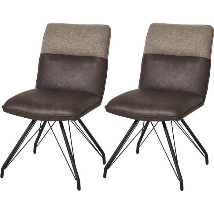 Lot de 2 - Chaise GILLOU Beige - assise Tissu et cuir PU pieds Metal
