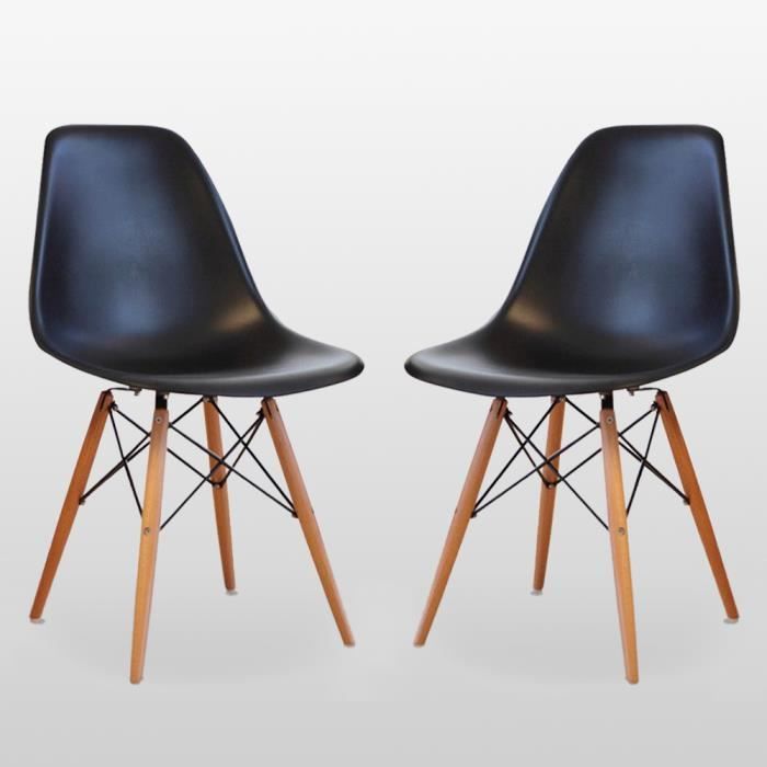 Lot de 2 Chaises Scandinaves Noires Style Eiffel - Salle à Manger, Cuisine