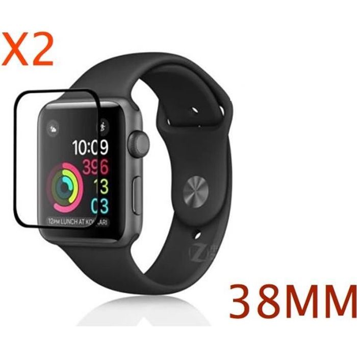 LOT 2 Protections Écran en Verre Trempé Noir Anti Chocs pour APPLE WATCH 38MM
