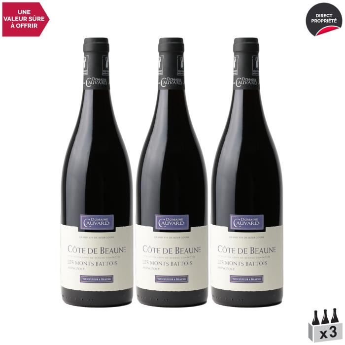 Côte de Beaune Montbatois Monopole Rouge 2018 - Lot de 3x75cl - Domaine Cauvard - Vin AOC Rouge de Bourgogne - Cépage Pinot Noir